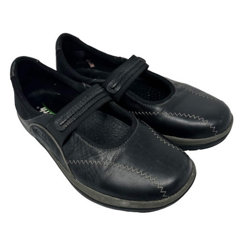 Earth Black Womens Leather Mary Janes Shoes with Strap‎ and Stitching Size 8B